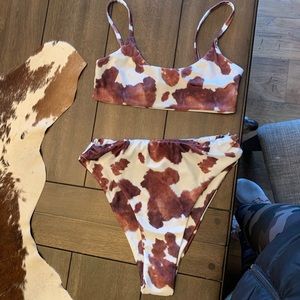 High waisted cow print bikini set